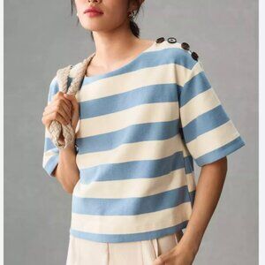 Anthropologie Blue and Cream Striped Top